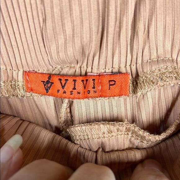 Vivi Stylish Tan Pants with Neon Pink Stripes - Picture 5 of 5